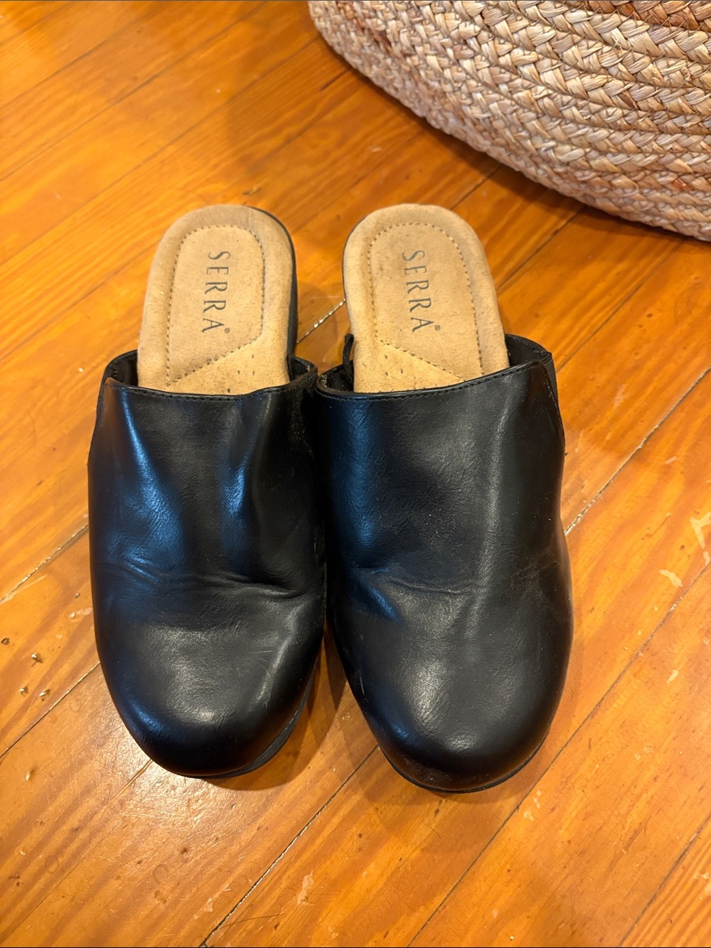 Serra Black Leather Slip-On Mules